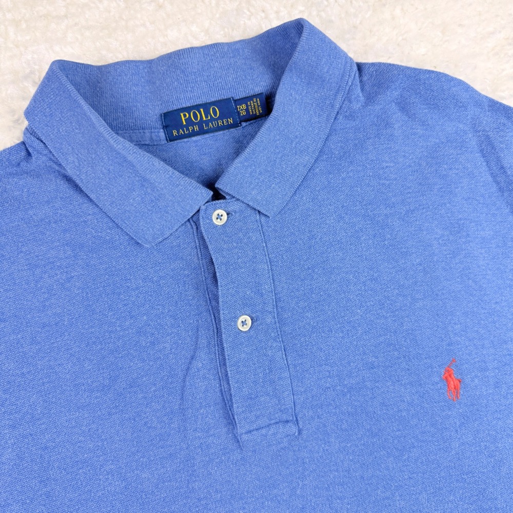 Polo Ralph Lauren Polo Mens 2XB Blue Short Sleeve Cotton Mesh Pony Logo Shirt